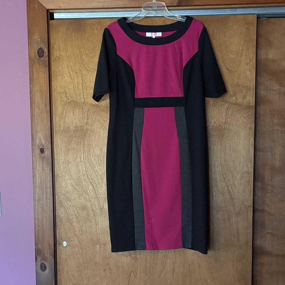 Sliming Style Black and Pink Colorblock Dress